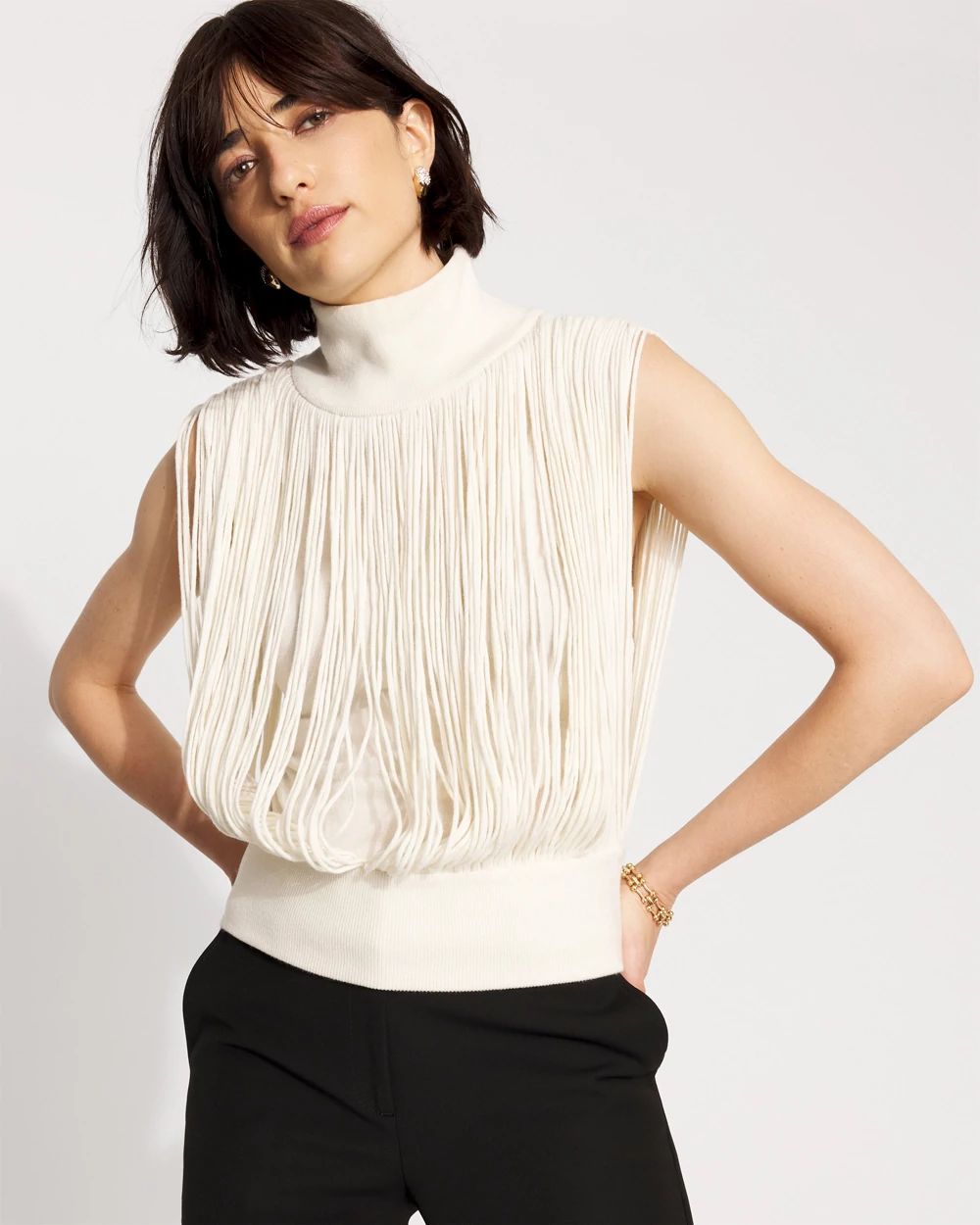 Fringe Mockneck Sweater Vest | White House Black Market